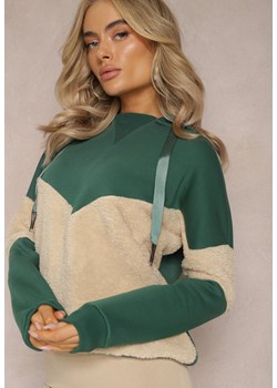 Zielona Bawełniana Bluza z Kapturem ze Ściągaczami i Polarem Eurynia ze sklepu Renee odzież w kategorii Bluzy damskie - zdjęcie 167621411