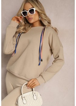 Beżowa Bawełniana Bluza z Sznurkami i Kapturem Tyche ze sklepu Renee odzież w kategorii Bluzy damskie - zdjęcie 167621451