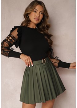 Zielona Mini Spódnica w Plisy z Paskiem Zapinanym na Klamrę Samanthile ze sklepu Renee odzież w kategorii Spódnice - zdjęcie 167621602