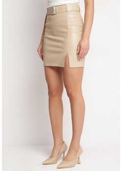 Beżowa Mini Spódnica z Imitacji Skóry Clementia ze sklepu Born2be Odzież w kategorii Spódnice - zdjęcie 167626623