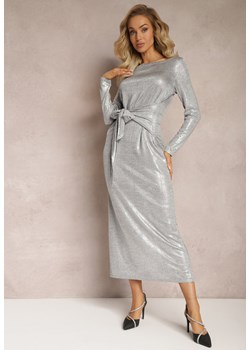 Srebrna Połyskująca Sukienka Maxi z Wiązanym Paskiem Graice ze sklepu Renee odzież w kategorii Sukienki - zdjęcie 167643230