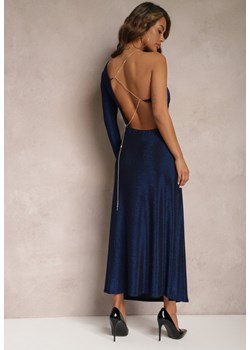 Granatowa Asymetryczna Sukienka Maxi na Jedno Ramię z Ozdobnym Łańcuszkiem Ombrelle ze sklepu Renee odzież w kategorii Sukienki - zdjęcie 167643384