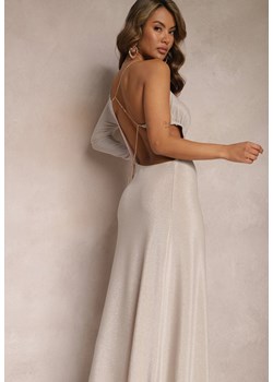 Jasnobeżowa Asymetryczna Sukienka Maxi na Jedno Ramię z Ozdobnym Łańcuszkiem Ombrelle ze sklepu Renee odzież w kategorii Sukienki - zdjęcie 167643392