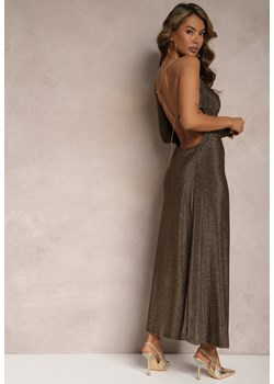 Złota Asymetryczna Sukienka Maxi na Jedno Ramię z Ozdobnym Łańcuszkiem Ombrelle ze sklepu Renee odzież w kategorii Sukienki - zdjęcie 167643394