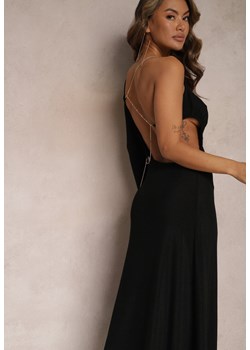 Czarna Asymetryczna Sukienka Maxi na Jedno Ramię z Ozdobnym Łańcuszkiem Ombrelle ze sklepu Renee odzież w kategorii Sukienki - zdjęcie 167643402