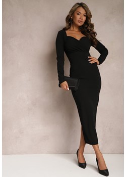 Czarna Kopertowa Sukienka Midi Hiszpanka o Dopasowanym Kroju Vervena ze sklepu Renee odzież w kategorii Sukienki - zdjęcie 167643420