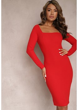 Czerwona Dopasowana Sukienka Midi z Kwadratowym Dekoltem Peonis ze sklepu Renee odzież w kategorii Sukienki - zdjęcie 167643520