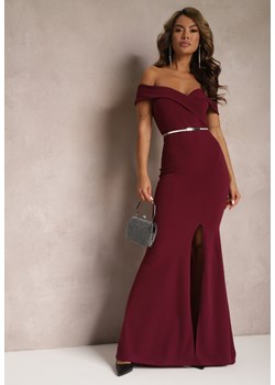 Bordowa Taliowana Sukienka Maxi z Rozcięciem Perlina ze sklepu Renee odzież w kategorii Sukienki - zdjęcie 167643550