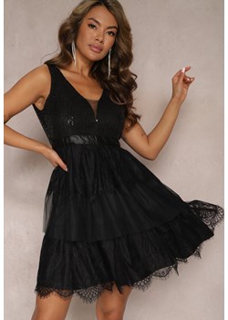Czarna Tiulowa Sukienka Mini z Cekinami Jophiela ze sklepu Renee odzież w kategorii Sukienki - zdjęcie 167643650