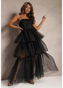 Czarna Wieczorowa Sukienka Maxi Ozdobiona Cekinami i Falbankami z Tiulu Neptina ze sklepu Renee odzież w kategorii Sukienki - zdjęcie 167646053