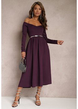 Fioletowa Rozkloszowana Sukienka za Kolano Celadra ze sklepu Renee odzież w kategorii Sukienki - zdjęcie 167646063