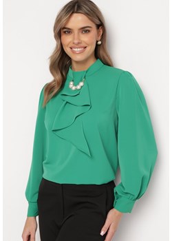Zielona Bluzka z Ozdobnym Krawatem i Perłami Opinua ze sklepu Born2be Odzież w kategorii Bluzki damskie - zdjęcie 167647972