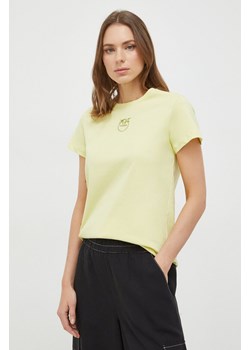 Pinko t-shirt bawełniany damski kolor żółty 100355.A1NW ze sklepu ANSWEAR.com w kategorii Bluzki damskie - zdjęcie 167651822