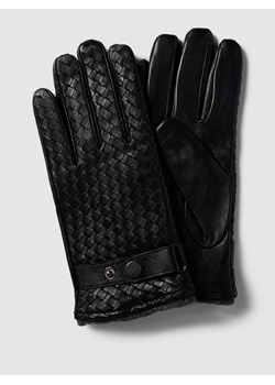 Rękawiczki ze skóry owczej z efektem plecionki ze sklepu Peek&Cloppenburg  w kategorii Rękawiczki męskie - zdjęcie 167675960
