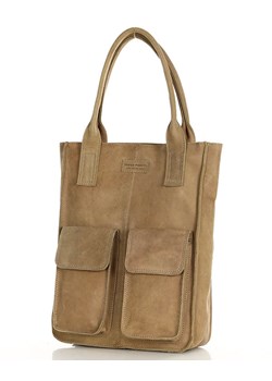 Torebka z kieszonkami skórzana dobrze zorganizowany shopper - MARCO MAZZINI beżowa ze sklepu Verostilo w kategorii Torby Shopper bag - zdjęcie 167685963