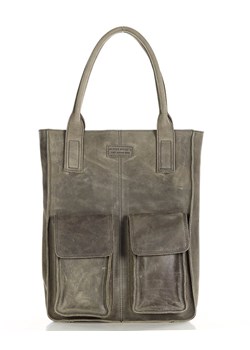 Torebka z kieszonkami skórzana dobrze zorganizowany shopper - MARCO MAZZINI taupe khaki ze sklepu Verostilo w kategorii Torby Shopper bag - zdjęcie 167685992