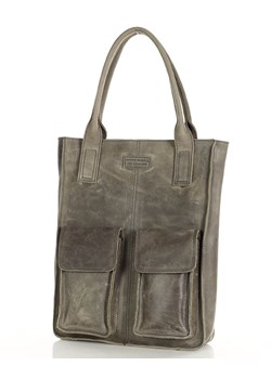 Torebka z kieszonkami skórzana dobrze zorganizowany shopper - MARCO MAZZINI taupe khaki ze sklepu Verostilo w kategorii Torby Shopper bag - zdjęcie 167685993