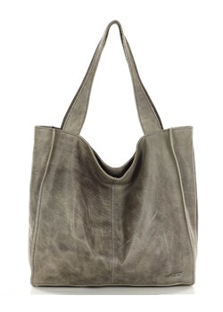 Duża torba shopper skórzana sogni d'oro - MARCO MAZZINI taupe khaki ze sklepu Verostilo w kategorii Torby Shopper bag - zdjęcie 167686104