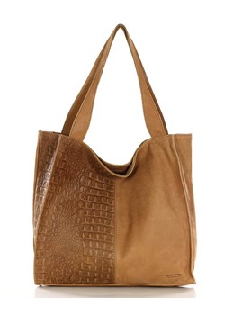 Duża torba shopper skórzana sogni d'oro - MARCO MAZZINI croco brąz koniak ze sklepu Verostilo w kategorii Torby Shopper bag - zdjęcie 167686124