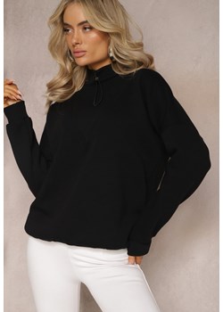 Czarna Ocieplana Bluza Bawełniana z Półgolfem Heraia ze sklepu Renee odzież w kategorii Bluzy damskie - zdjęcie 167688683