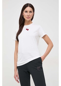 Pinko t-shirt bawełniany damski kolor beżowy 100789.A1P8 ze sklepu ANSWEAR.com w kategorii Bluzki damskie - zdjęcie 167697021
