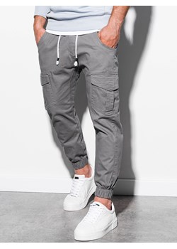 Spodnie męskie JOGGERY z kieszeniami cargo - szare V2 P886 ze sklepu ombre w kategorii Spodnie męskie - zdjęcie 167702750