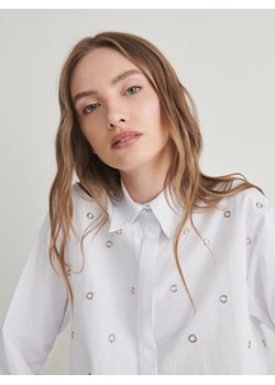 Reserved - Koszula z metalowymi detalami - biały ze sklepu Reserved w kategorii Koszule damskie - zdjęcie 167748823