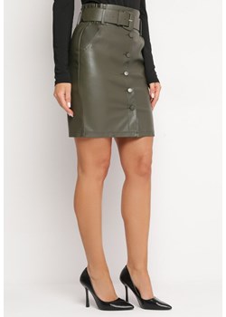 Ciemnozielona Spódnica Mini z Paskiem z Imitacji Skóry Idrala ze sklepu Born2be Odzież w kategorii Spódnice - zdjęcie 167756183