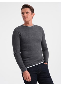 Bawełniany sweter męski z okrągłym dekoltem - grafitowy melanż V2 OM-SWSW-0103 ze sklepu ombre w kategorii Swetry męskie - zdjęcie 167756464