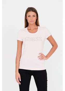 GUESS Różowy t-shirt Stones Logo Tee, Wybierz rozmiar XL ze sklepu outfit.pl w kategorii Bluzki damskie - zdjęcie 167757794