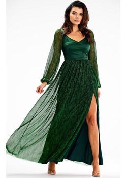 Długa sukienka zielona maxi z rozcięciem A626, Kolor zielony, Rozmiar L, Awama ze sklepu Primodo w kategorii Sukienki - zdjęcie 167771152