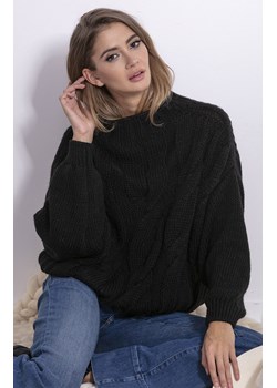 Sweter oversize czarny z wzorem aranów F840, Kolor czarny, Rozmiar S/M, Fobya ze sklepu Primodo w kategorii Swetry damskie - zdjęcie 167771164