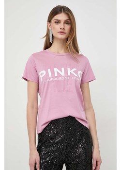 Pinko t-shirt bawełniany damski kolor różowy 100535.A1LV ze sklepu ANSWEAR.com w kategorii Bluzki damskie - zdjęcie 167784723