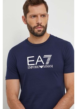 EA7 Emporio Armani t-shirt bawełniany męski kolor granatowy z aplikacją ze sklepu ANSWEAR.com w kategorii T-shirty męskie - zdjęcie 167784752