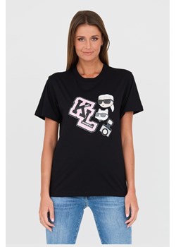 KARL LAGERFELD Czarny t-shirt Ikonik Varsity Tee, Wybierz rozmiar L ze sklepu outfit.pl w kategorii Bluzki damskie - zdjęcie 167785731