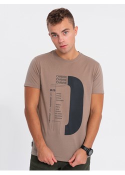 T-shirt męski bawełniany z nadrukiem - jasnobrązowy V2 OM-TSPT-0166 ze sklepu ombre w kategorii T-shirty męskie - zdjęcie 167788332
