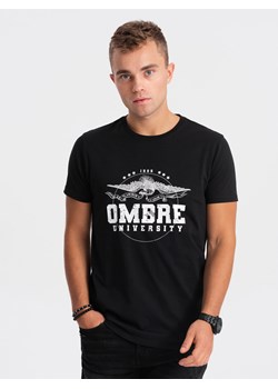 T-shirt męski bawełniany z printem militarnym - czarny V1 OM-TSPT-0164 ze sklepu ombre w kategorii T-shirty męskie - zdjęcie 167788344