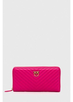 Pinko portfel skórzany damski kolor różowy 100250.A0GK ze sklepu ANSWEAR.com w kategorii Portfele damskie - zdjęcie 167801012