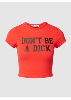 T-shirt z mieszanki bawełny i elastanu z nadrukowanym napisem ze sklepu Peek&Cloppenburg  w kategorii Bluzki damskie - zdjęcie 167817662