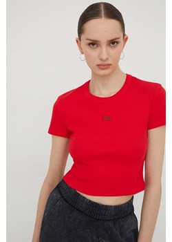 HUGO t-shirt damski kolor czerwony 50508636 ze sklepu ANSWEAR.com w kategorii Bluzki damskie - zdjęcie 167843591