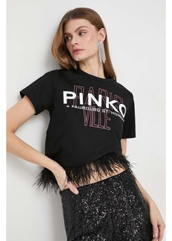 Pinko t-shirt bawełniany damski kolor czarny 103130.A1LV ze sklepu ANSWEAR.com w kategorii Bluzki damskie - zdjęcie 167843621