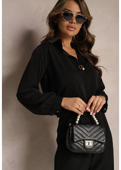 Czarna Bluzka z Kołnierzem i Broszką z Perłą Laviona ze sklepu Renee odzież w kategorii Bluzki damskie - zdjęcie 167844004