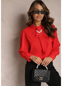 Czerwona Bluzka z Krawatem i Ozdobnymi Perłami Berbora ze sklepu Renee odzież w kategorii Bluzki damskie - zdjęcie 167844014