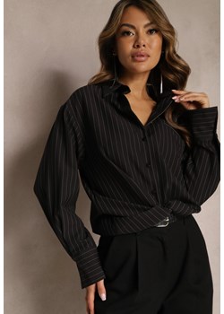 Czarna Koszula w Paski o Prostym Kroju z Guzikami Lirian ze sklepu Renee odzież w kategorii Koszule damskie - zdjęcie 167844084