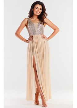 Długa beżowa suknia A486, Kolor beżowy, Rozmiar L, Awama ze sklepu Primodo w kategorii Sukienki - zdjęcie 167853472