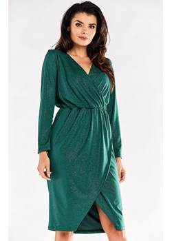 Sukienka kopertowa połyskująca butelkowa zieleń A548, Kolor butelkowa zieleń, Rozmiar L, Awama ze sklepu Primodo w kategorii Sukienki - zdjęcie 167853504