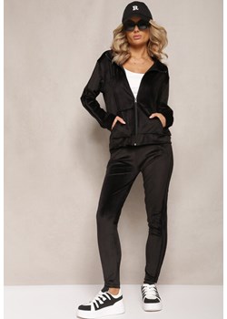 Czarny Komplet z Weluru Bluza i Spodnie Dresowe z Lampasami Blivia ze sklepu Renee odzież w kategorii Dresy damskie - zdjęcie 167857503