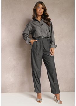 Ciemnoszare Szerokie Spodnie z Kieszeniami o Garniturowym Kroju Verati ze sklepu Renee odzież w kategorii Spodnie damskie - zdjęcie 167857523