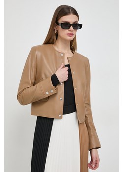 BOSS kurtka skórzana damska kolor beżowy przejściowa ze sklepu ANSWEAR.com w kategorii Kurtki damskie - zdjęcie 167863542