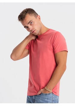 T-shirt męski klasyczny bawełniany BASIC - różowy V11 OM-TSBS-0146 ze sklepu ombre w kategorii T-shirty męskie - zdjęcie 167874872